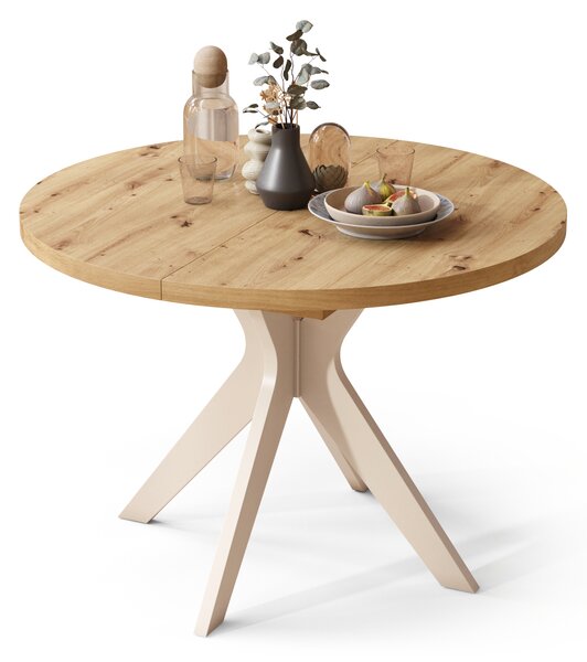 Mazzoni RENZO Stejar Artisan/picior bej (șampanie) - MASĂ ROTUNDĂ Ø110 EXTENSIBILĂ PÂNĂ LA 180 cm | PENTRU BUCĂTĂRIE SUFRAGERIE LIVING