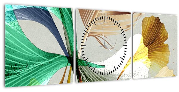 Tablou - Frunze cu pană (cu ceas) (90x30 cm)