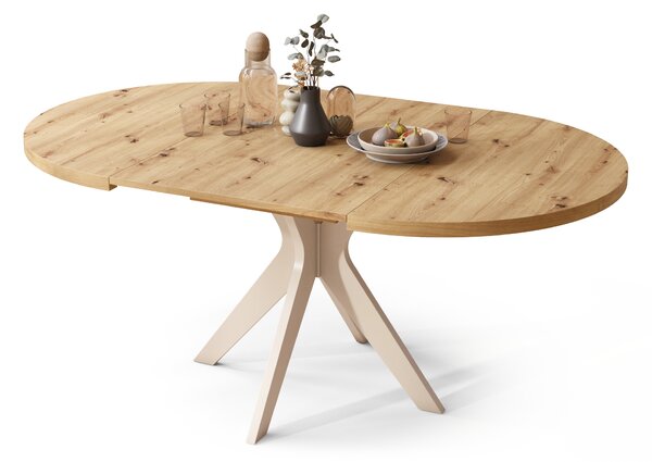 Mazzoni RENZO Stejar Artisan/picior bej (șampanie) - MASĂ ROTUNDĂ Ø110 EXTENSIBILĂ PÂNĂ LA 180 cm | PENTRU BUCĂTĂRIE SUFRAGERIE LIVING