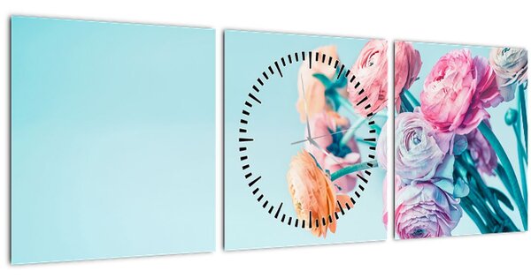 Tablou - Flori în vază (cu ceas) (90x30 cm)