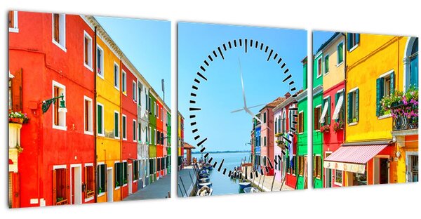 Tablou - Insula Burano, Veneția, Italia (cu ceas) (90x30 cm)