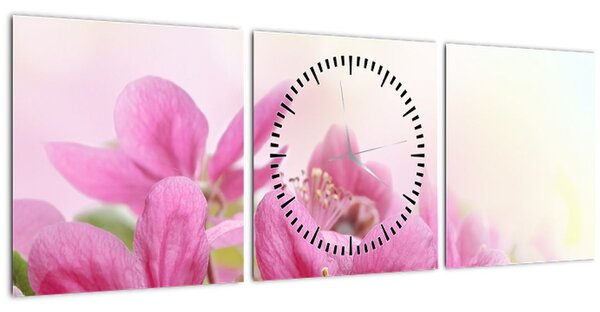 Tablou - Flori roz (cu ceas) (90x30 cm)