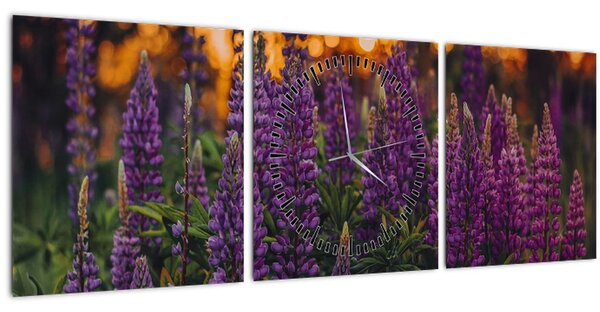 Tablou - Flori de lupin (cu ceas) (90x30 cm)