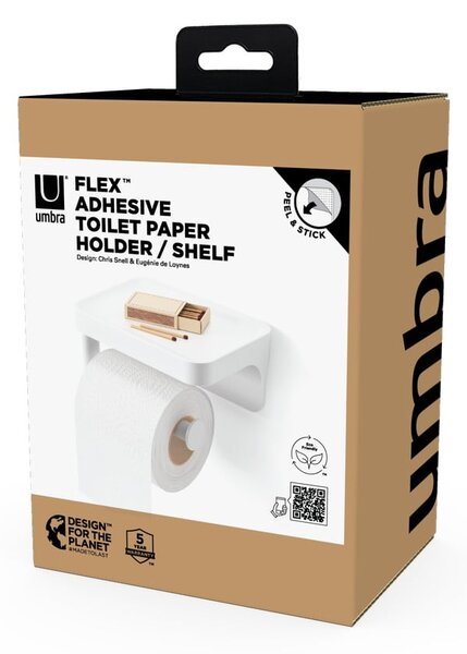Suport pentru hârtie igienică alb autoadeziv din plastic reciclat Flex Adhesive – Umbra
