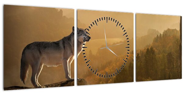 Tablou - Lup pe stăncă (cu ceas) (90x30 cm)