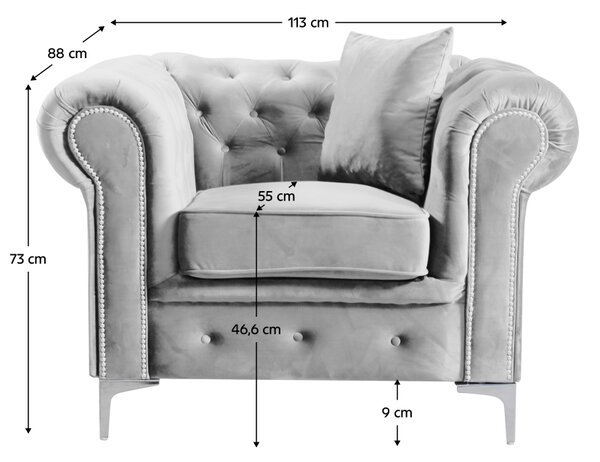 KONDELA Fotoliu de lux, stofă gri deschis Velvet, ROMANO