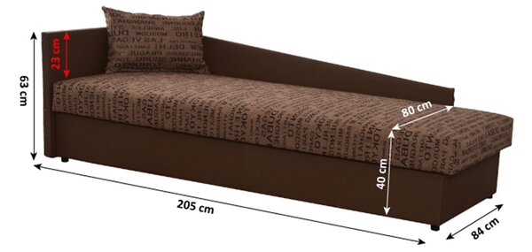 Pat de o persoană (canapea) 80 cm Jeannine (maro) (și sp. depozitare) (S). 808545