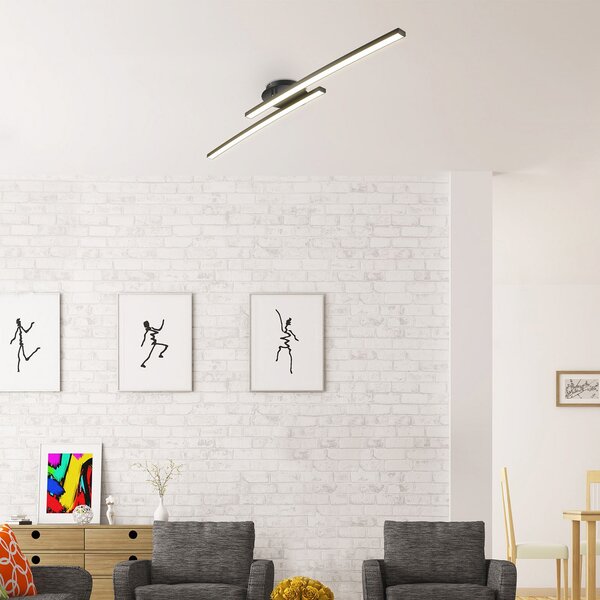 B.K. Licht Plafonieră LED Snore, 2 becuri, negru, metal, 3.000 K, Negru, Camera de zi / sufragerie, Metal, Modern
