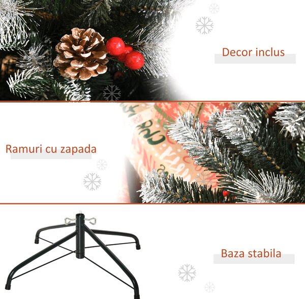 HOMCOM Brad de Craciun cu zapada, decoratiune de craciun, brad verde, brad artificial 109x109x180cm | Aosom Romania