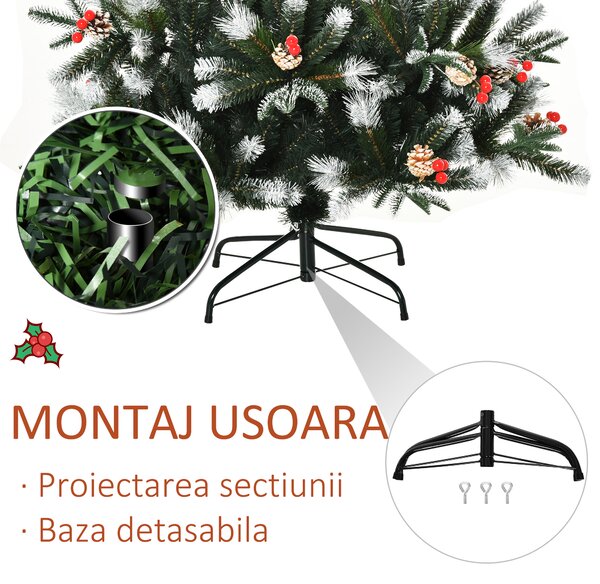 HOMCOM Brad de Craciun cu zapada, decoratiune de craciun, brad verde, brad artificial 109x109x180cm | Aosom Romania