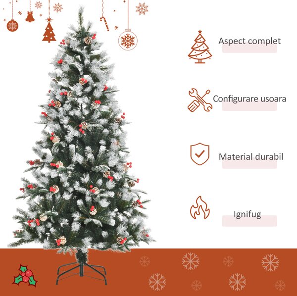 HOMCOM Brad de Craciun cu zapada, decoratiune de craciun, brad verde, brad artificial 109x109x180cm | Aosom Romania