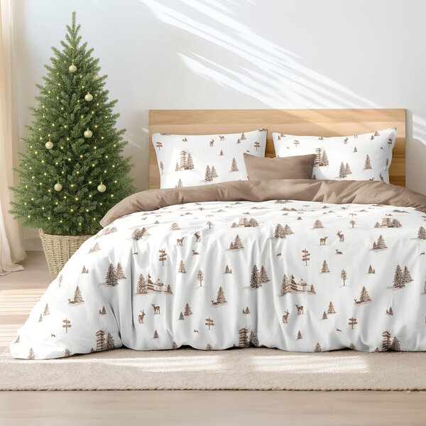 Goldea lenjerie de pat din 100% bumbac duo - peisaj montan cu maro cafea 160 x 200 și 2buc 50 x 70 cm