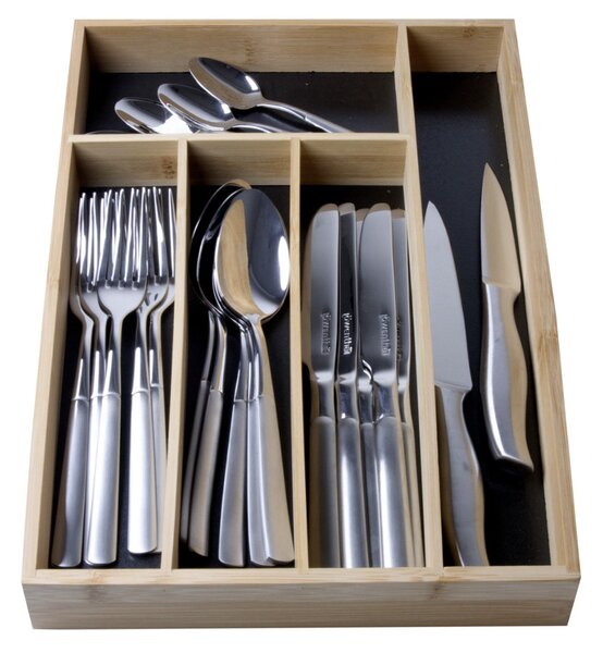 Organizator tacamuri Pufo Cuisine din lemn de bambus cu 5 compartimente, 36 x 25.5 cm