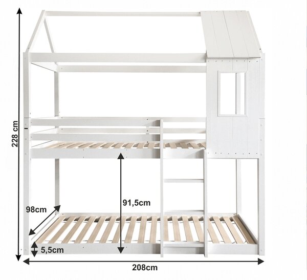 Pat etajat pentru copii 90 cm Atrinia (Alb) (cu somieră). 1015838