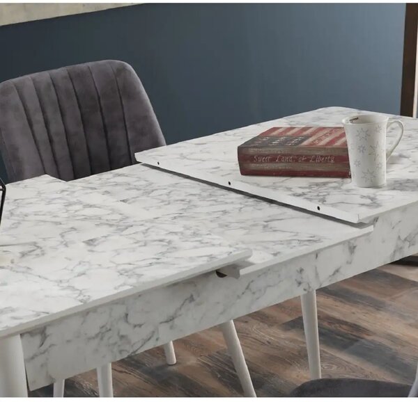 Masa de bucatarie extensibila Dining Homs marmura bej maro 170 x 80 cm