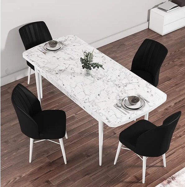 Masa de bucatarie extensibila Dining Homs marmura bej maro 170 x 80 cm