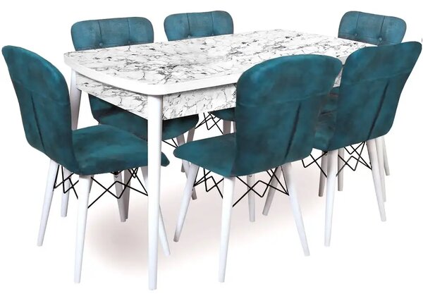 Masa de bucatarie extensibila dining, alb marmurat, 170 x 80 cm