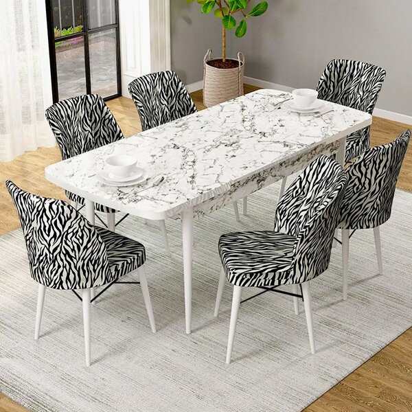 Masa de bucatarie extensibila Dining Homs marmura bej maro 170 x 80 cm