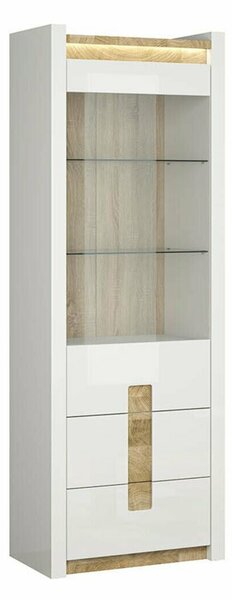 Raft Cirevai 114, Stejar Westminster, Alb lucios, MDF, PAL laminat, Sticlă, 202x72x42cm, 69 kg