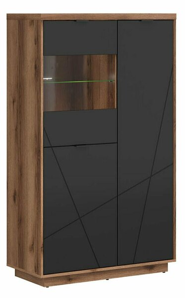 Raft Fivale 103, Stejar Delano închis, Negru, Sticlă călită, PAL laminat, 157x94x43cm, 63 kg