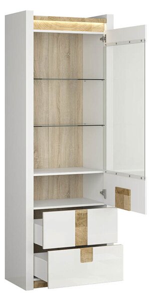 Raft Cirevai 114, Stejar Westminster, Alb lucios, MDF, PAL laminat, Sticlă, 202x72x42cm, 69 kg