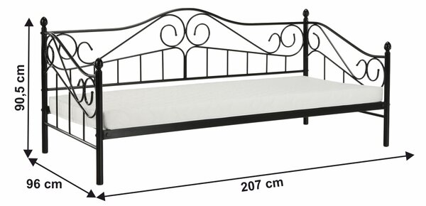 Pat de o persoană 90 cm Danina (negru) (cu somieră). 1016019