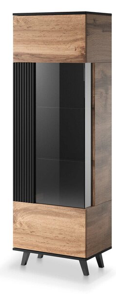 Raft Luelia 112, Negru, Stejar Wotan, PAL laminat, Sticlă călită, MDF, 182x60x40cm, 46 kg