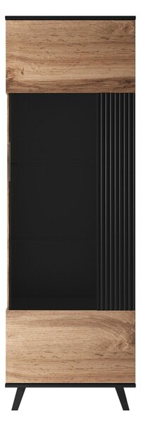 Raft Luelia 112, Negru, Stejar Wotan, PAL laminat, Sticlă călită, MDF, 182x60x40cm, 46 kg