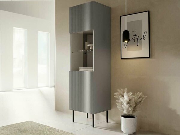 Raft Evartivu 101, Gri, PAL laminat, Sticlă, MDF, 180x50x42cm, 41 kg