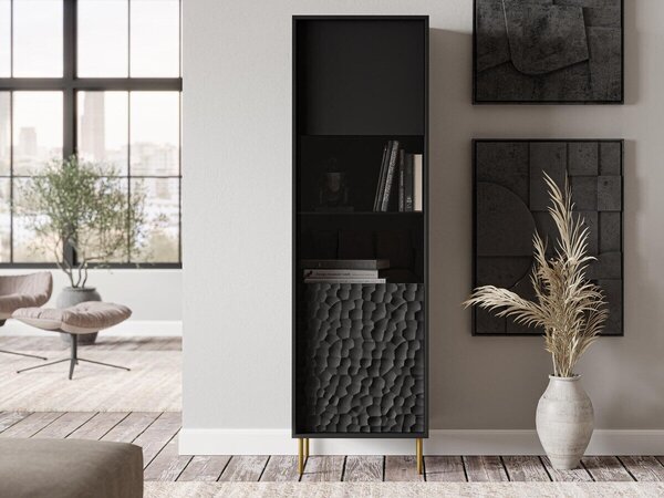 Raft Ciretre 104, Auriu, Negru, MDF, PAL laminat, Sticlă, 185x55x41cm, 42 kg