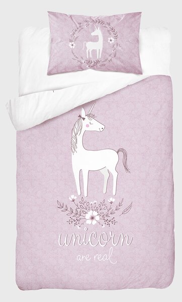 Lenjerie de pat pentru copii Unicorn, din bambus roz 40x60 cm