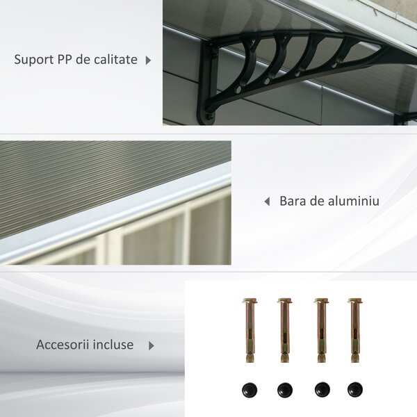 Outsunny Copertină Policarbonat Aluminiu 100x100cm pentru Uși Ferestre Exterior Montaj Ușor Maro | Aosom Romania