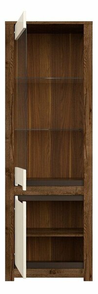 Raft Ophevaru 105, Crem lucios, April stejar, MDF, PAL laminat, Sticlă călită, 205x69x46cm, 53 kg