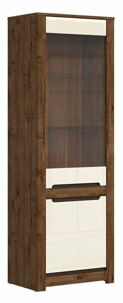 Raft Ophevaru 105, Crem lucios, April stejar, MDF, PAL laminat, Sticlă călită, 205x69x46cm, 53 kg