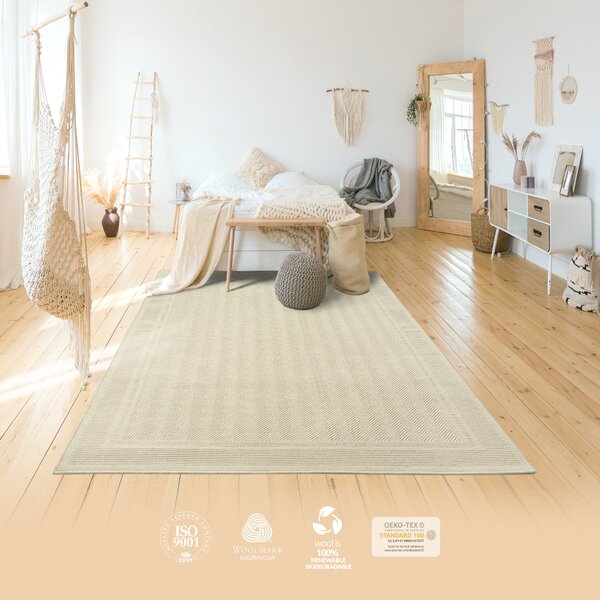 Covor din lana tip rogojina, colectia Lana 7646-1-68200, Crem, design Uni