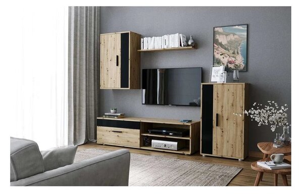 Set mobilier living Spano, stejar artisan / negru