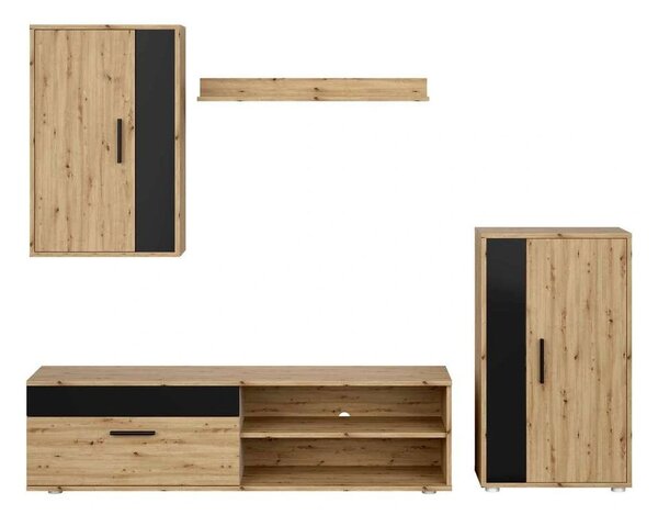 Set mobilier living Spano, stejar artisan / negru