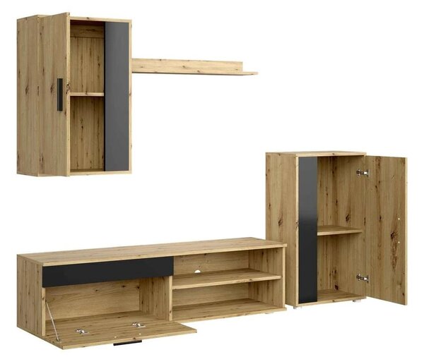 Set mobilier living Spano, stejar artisan / negru