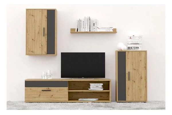 Set mobilier living Spano, stejar artisan / negru
