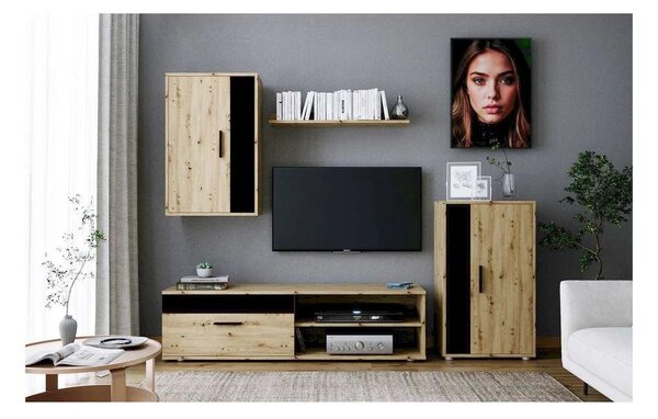 Set mobilier living Spano, stejar artisan / negru