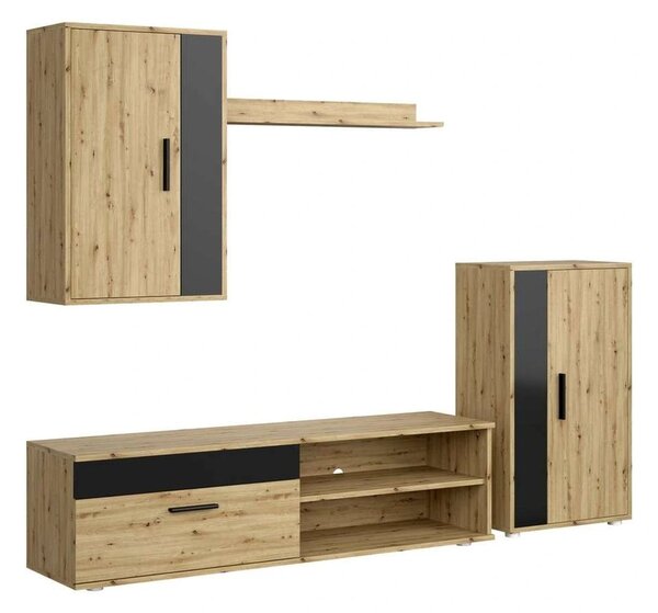 Set mobilier living Spano, stejar artisan / negru