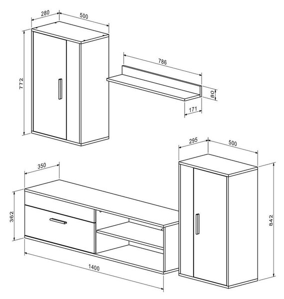 Set mobilier living Spano, stejar artisan / negru