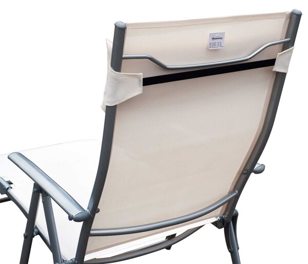 Outsunny Sezlong de Grădină Pliabil cu Spătar Reglabil, Ideal pentru Relaxare în Aer Liber, Crem Alb | Aosom Romania