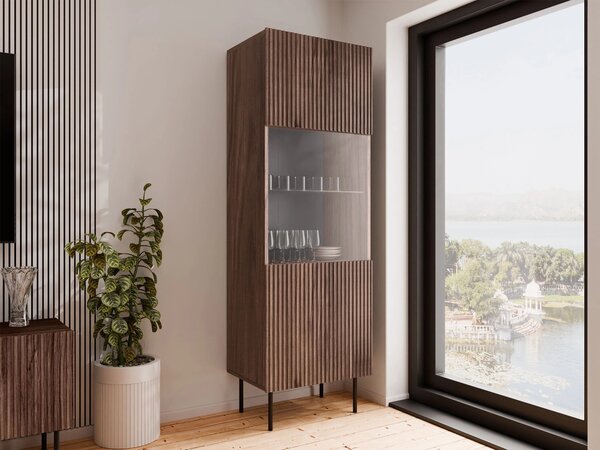 Raft Fama, Nuc, Negru, PAL laminat, Sticlă călită, MDF, 183x60x40cm, 42.6 kg