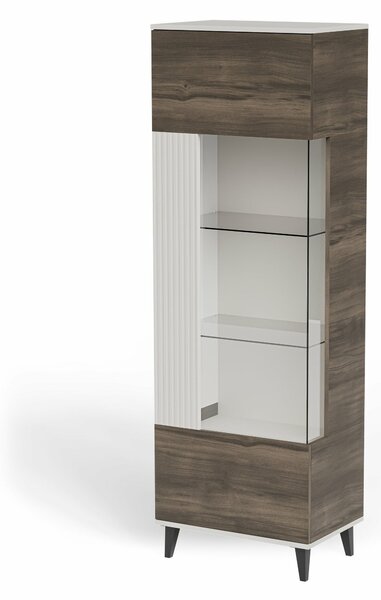 Raft Luelia 112, Cașmir, Nuc, MDF, PAL laminat, Sticlă călită, 182x60x40cm, 46 kg
