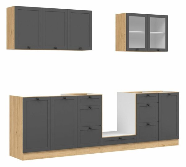 Set de bucătărie modular Classic Grey Oak 118, 260x47cm