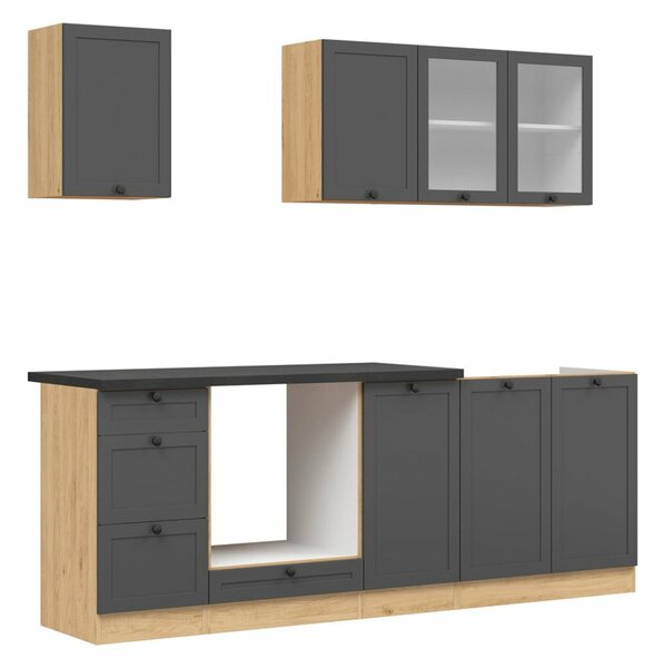 Set de bucătărie modular Classic Grey Oak 117, 220x47cm