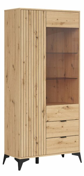 Raft Ludale 111, Stejar artizan, Sticlă, PAL laminat, 197x90x41cm, 77.8 kg