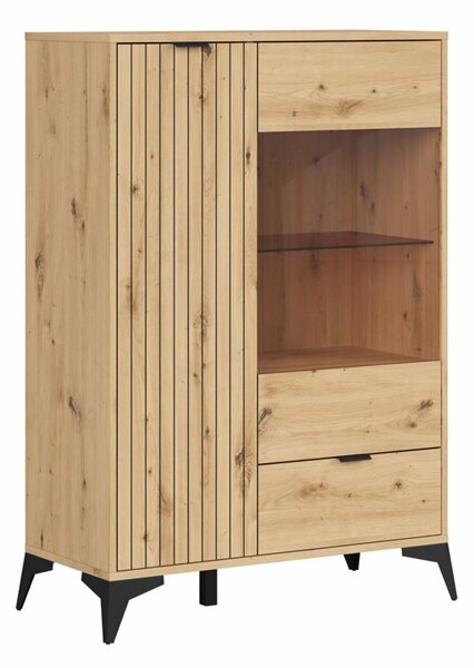 Raft Ludale 110, Stejar artizan, Sticlă, PAL laminat, 133x90x41cm, 54.5 kg