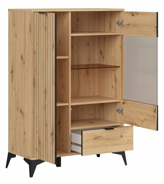 Raft Ludale 110, Stejar artizan, Sticlă, PAL laminat, 133x90x41cm, 54.5 kg